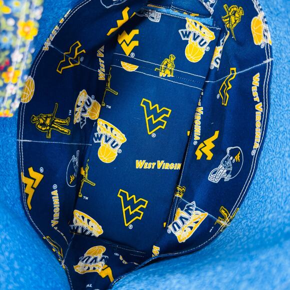 Handmade Floral Patchwork Tote Bag Blue Cottagecore Quilted Purse WVU Lining - Picture 9 of 11